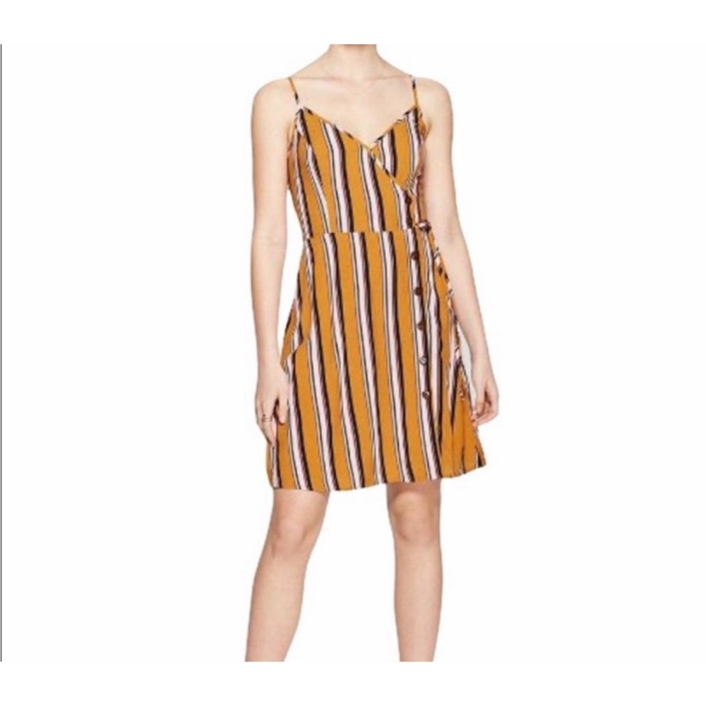 Xhilaration Striped Wrap Front‎ Mini Dress Smocked Yellow Back XL